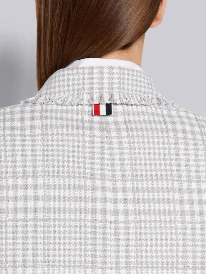 Large Gingham Summer Tweed Frayed High Armhole Jacket Medium Grey Women Thom Browne Jackets