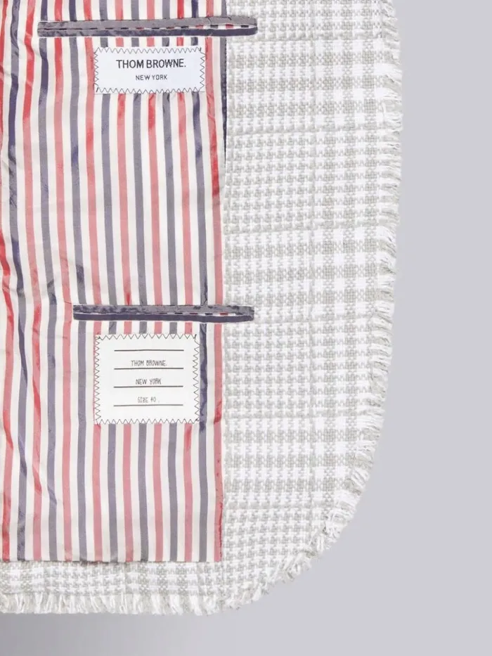 Large Gingham Summer Tweed Frayed High Armhole Jacket Medium Grey Women Thom Browne Jackets