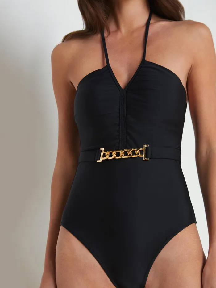 Leila Halter OnePiece Swimsuit Black Women L039Agence Swimwear Leila Halter OnePiece Swimsuit Black Women L039Agence Swimwear