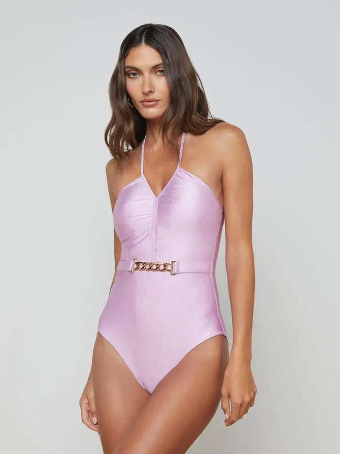 Leila Halter OnePiece Swimsuit Light Violet Women L039Agence Swimwear Leila Halter OnePiece Swimsuit Light Violet Women L039Agence Swimwear
