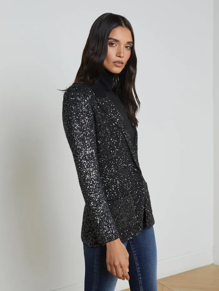 Leonora Sequin Knit Blazer Blacksilver Sequin Women L039Agence Blazers and Jackets Leonora Sequin Knit Blazer Blacksilver Sequin Women L039Agence Blazers and Jackets