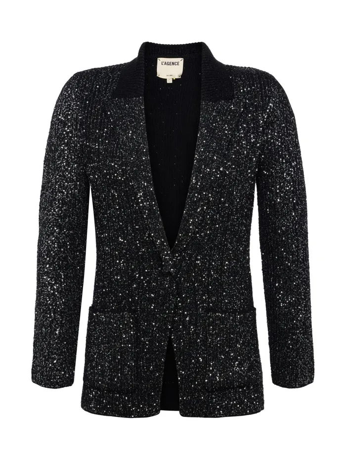 Leonora Sequin Knit Blazer Blacksilver Sequin Women L039Agence Blazers and Jackets Leonora Sequin Knit Blazer Blacksilver Sequin Women L039Agence Blazers and Jackets