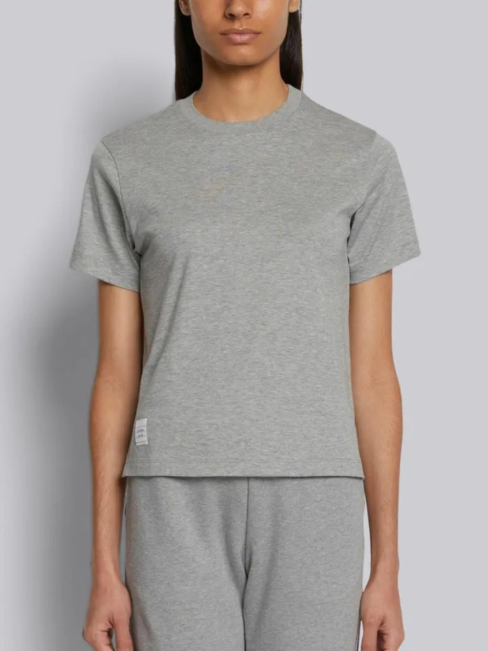 Lightweight Jersey Side Slit Relaxed Fit Short Sleeve Tee Light Grey Women Thom Browne Tshirts and Polos Lightweight Jersey Side Slit Relaxed Fit Short Sleeve Tee Light Grey Women Thom Browne Tshirts and Polos