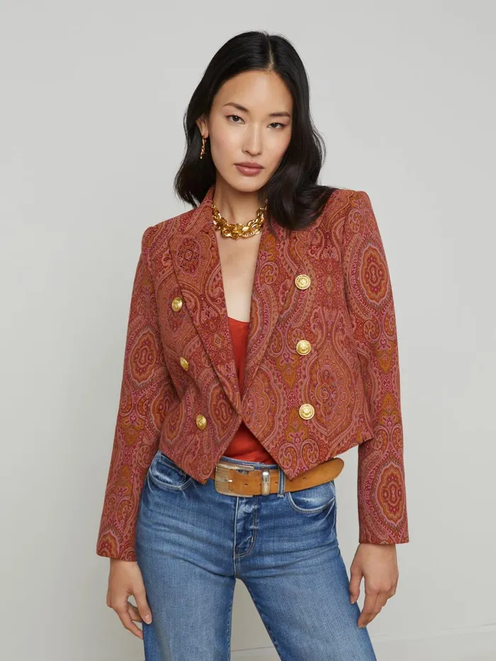 Lila Jacquard Blazer Burnt Orange Umber Paisley Women L039Agence Blazers and Jackets Lila Jacquard Blazer Burnt Orange Umber Paisley Women L039Agence Blazers and Jackets