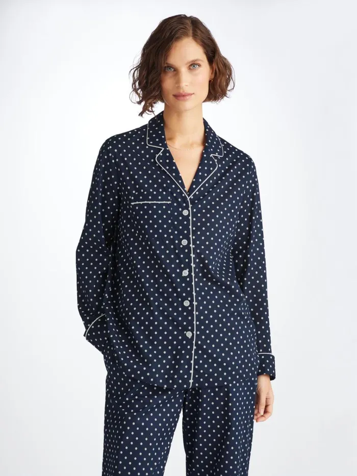 Long Pajamas Women Derek Rose Pajamas Plaza 60 Cotton Batiste Navy