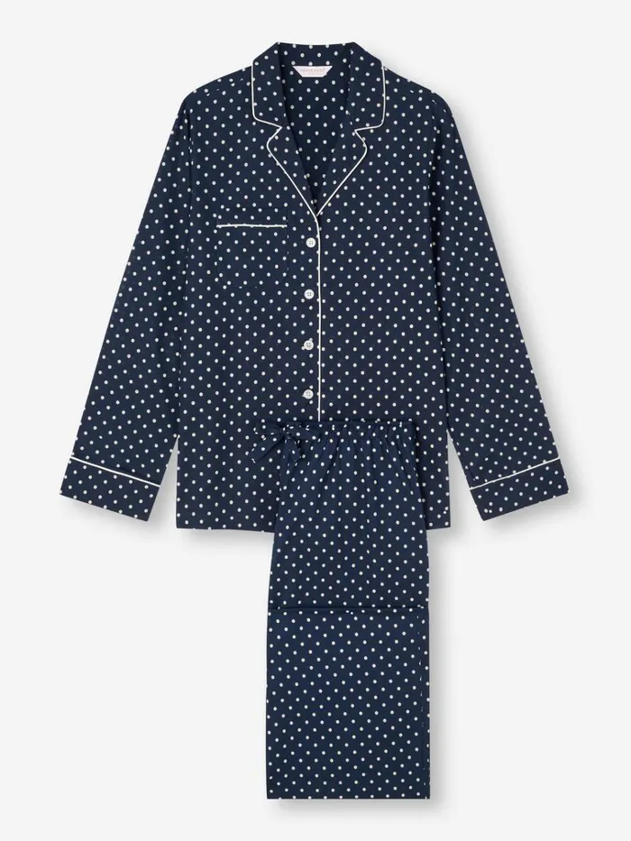 Long Pajamas Women Derek Rose Pajamas Plaza 60 Cotton Batiste Navy