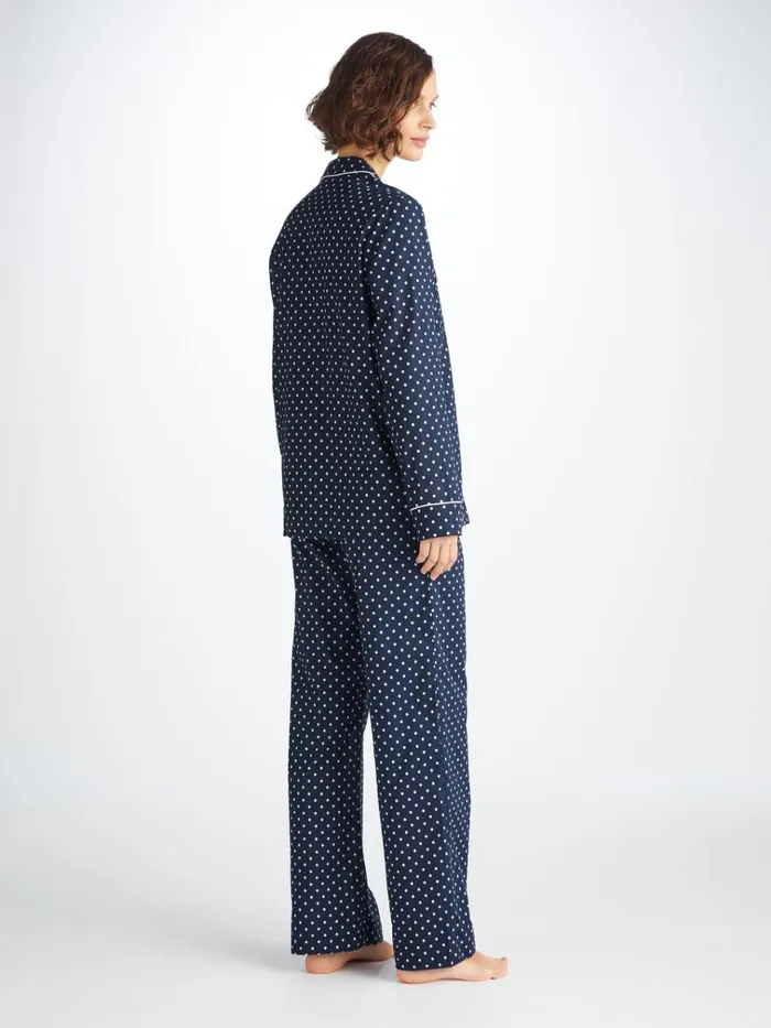 Long Pajamas Women Derek Rose Pajamas Plaza 60 Cotton Batiste Navy