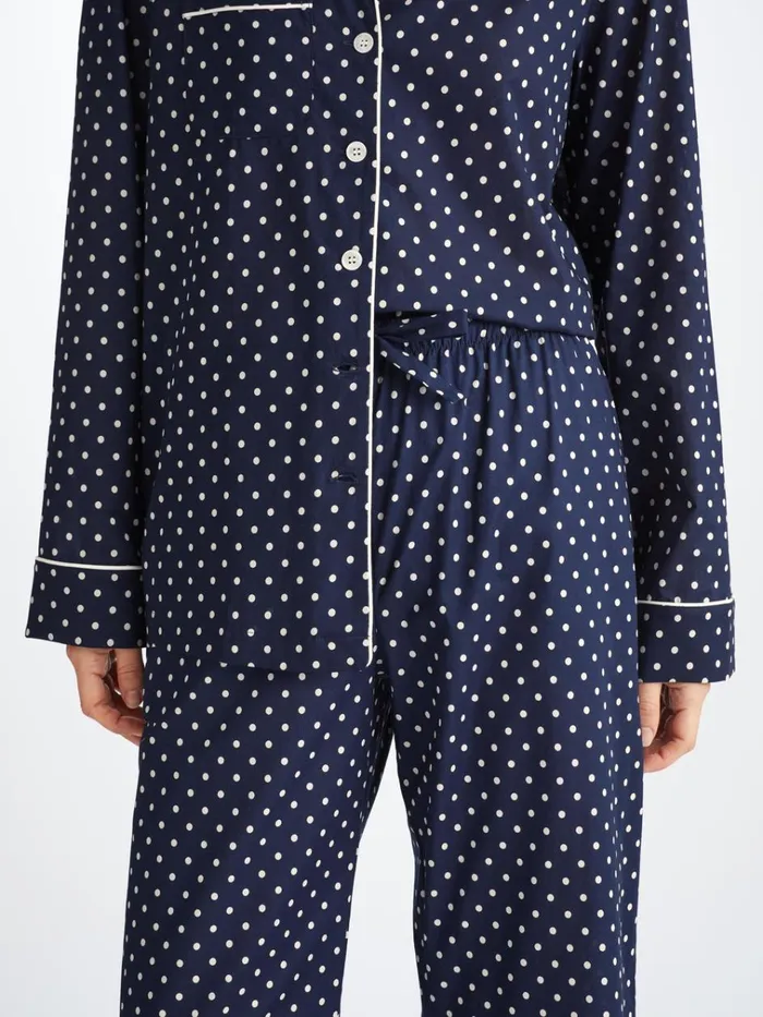 Long Pajamas Women Derek Rose Pajamas Plaza 60 Cotton Batiste Navy