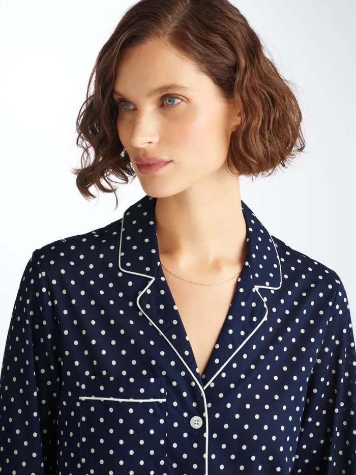 Long Pajamas Women Derek Rose Pajamas Plaza 60 Cotton Batiste Navy