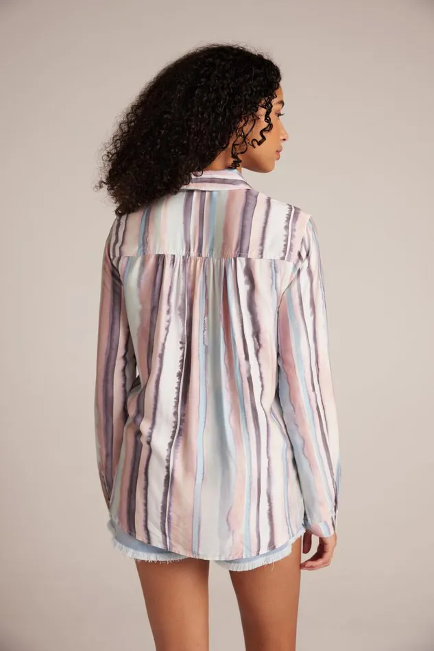 Long Sleeve Rounded Hem Button Down 8211 Coastal Stripe Print Women Bella Dahl Long Sleeve