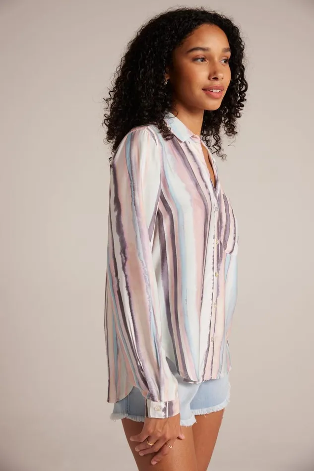 Long Sleeve Rounded Hem Button Down 8211 Coastal Stripe Print Women Bella Dahl Long Sleeve
