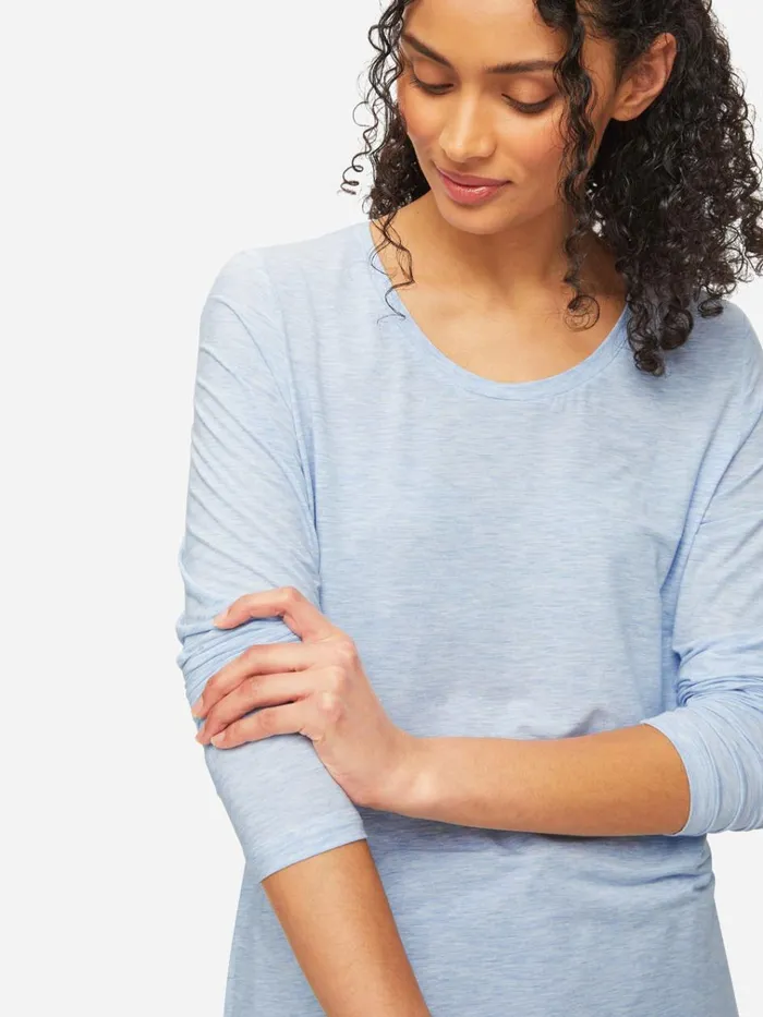Long Sleeve TShirts Women Derek Rose Long Sleeve TShirt Ethan Micro Modal Stretch Light Blue Marl