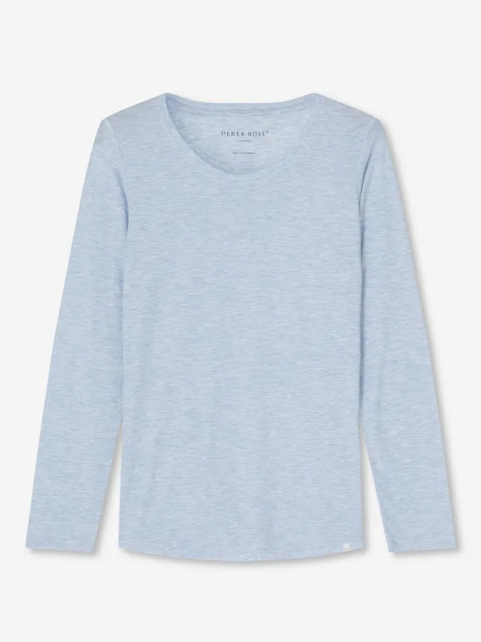 Long Sleeve TShirts Women Derek Rose Long Sleeve TShirt Ethan Micro Modal Stretch Light Blue Marl