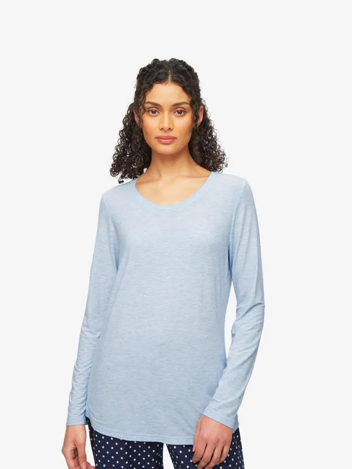 Long Sleeve TShirts Women Derek Rose Long Sleeve TShirt Ethan Micro Modal Stretch Light Blue Marl