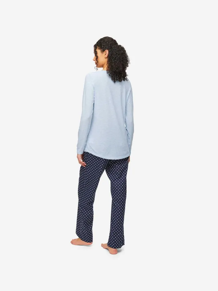 Long Sleeve TShirts Women Derek Rose Long Sleeve TShirt Ethan Micro Modal Stretch Light Blue Marl