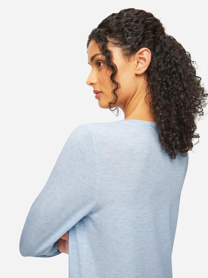 Long Sleeve TShirts Women Derek Rose Long Sleeve TShirt Ethan Micro Modal Stretch Light Blue Marl