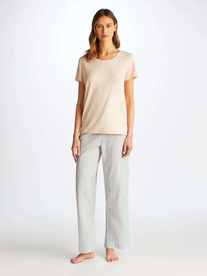 Lounge Pants Women Derek Rose Lounge Pants Amalfi 20 Cotton Batiste Blue