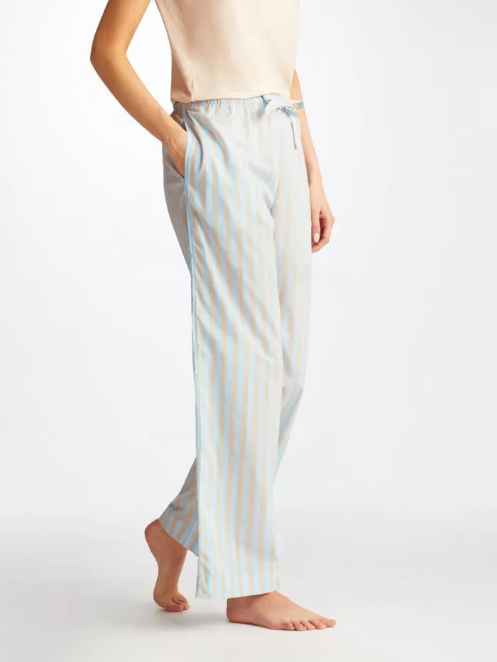 Lounge Pants Women Derek Rose Lounge Pants Amalfi 20 Cotton Batiste Blue