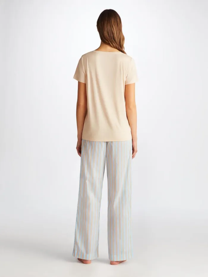 Lounge Pants Women Derek Rose Lounge Pants Amalfi 20 Cotton Batiste Blue