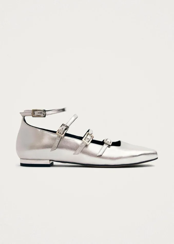 Luke Shimmer Silver Leather Ballet Flats Women ALOHAS Ballet Flats