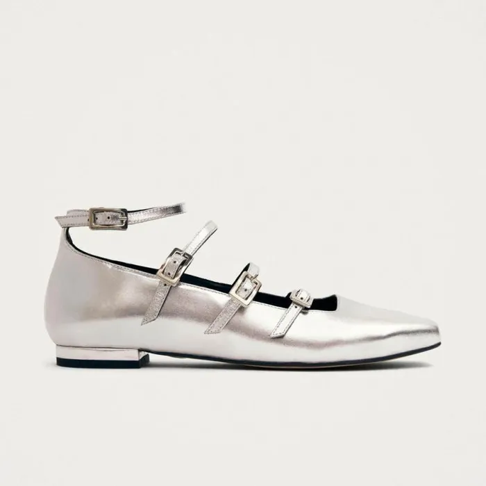 Luke Shimmer Silver Leather Ballet Flats Women ALOHAS Ballet Flats