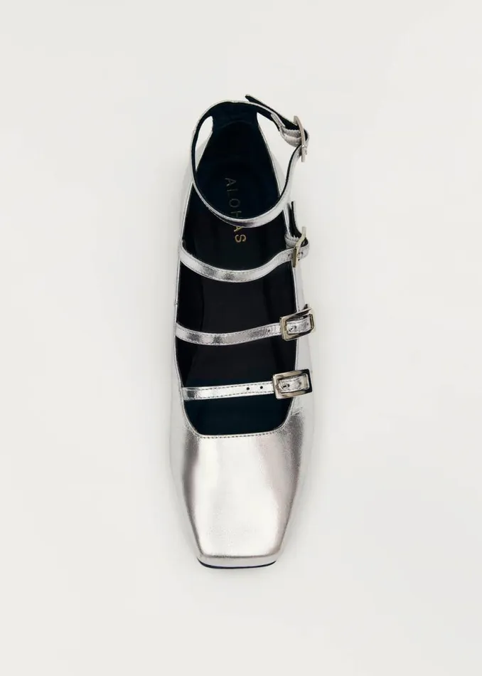 Luke Shimmer Silver Leather Ballet Flats Women ALOHAS Ballet Flats