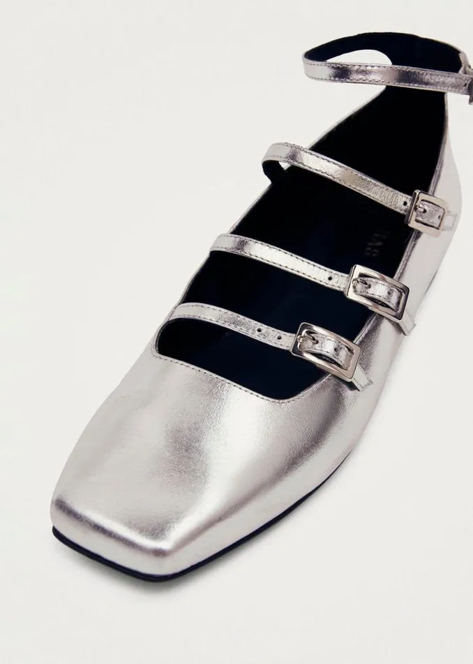Luke Shimmer Silver Leather Ballet Flats Women ALOHAS Ballet Flats