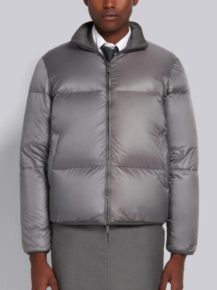Matte Finish Nylon Reversible Funnel Neck Jacket Medium Grey Men Thom Browne Outerwear Matte Finish Nylon Reversible Funnel Neck Jacket Medium Grey Men Thom Browne Outerwear