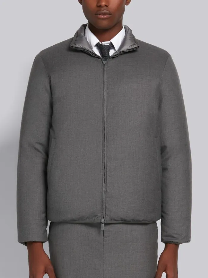 Matte Finish Nylon Reversible Funnel Neck Jacket Medium Grey Men Thom Browne Outerwear