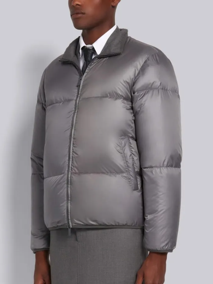 Matte Finish Nylon Reversible Funnel Neck Jacket Medium Grey Men Thom Browne Outerwear