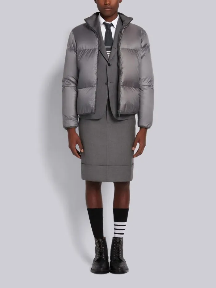 Matte Finish Nylon Reversible Funnel Neck Jacket Medium Grey Men Thom Browne Outerwear