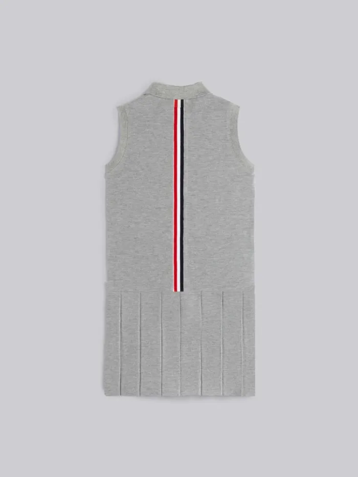 Medium Grey Classic Pique Pleated Bottom Sleeveless Polo Dress Light Grey Girls Thom Browne Sweats And Tshirt