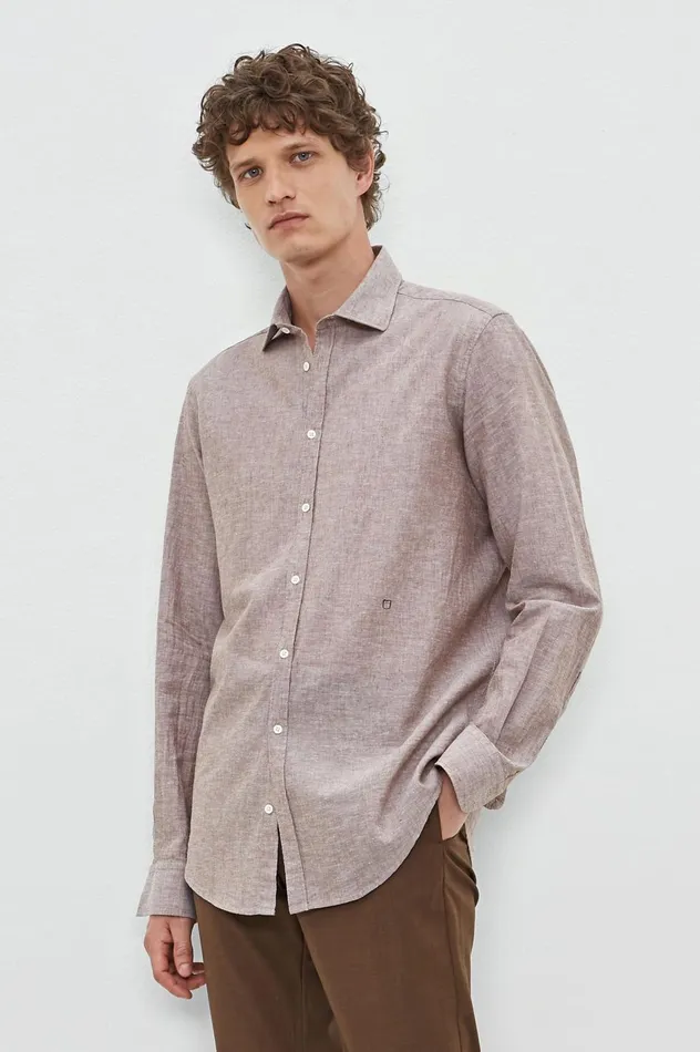 Men CANARY 8211 Linen Cotton Shirt 8211 Pecan Massimo Alba Shirts