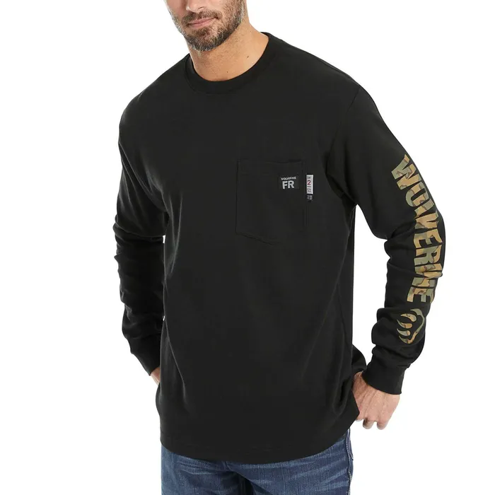 Men FR Long Sleeve Print Tee Black Wolverine Safety Gear