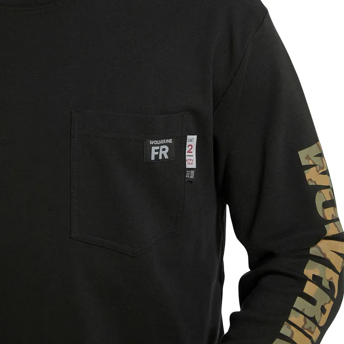 Men FR Long Sleeve Print Tee Black Wolverine Safety Gear