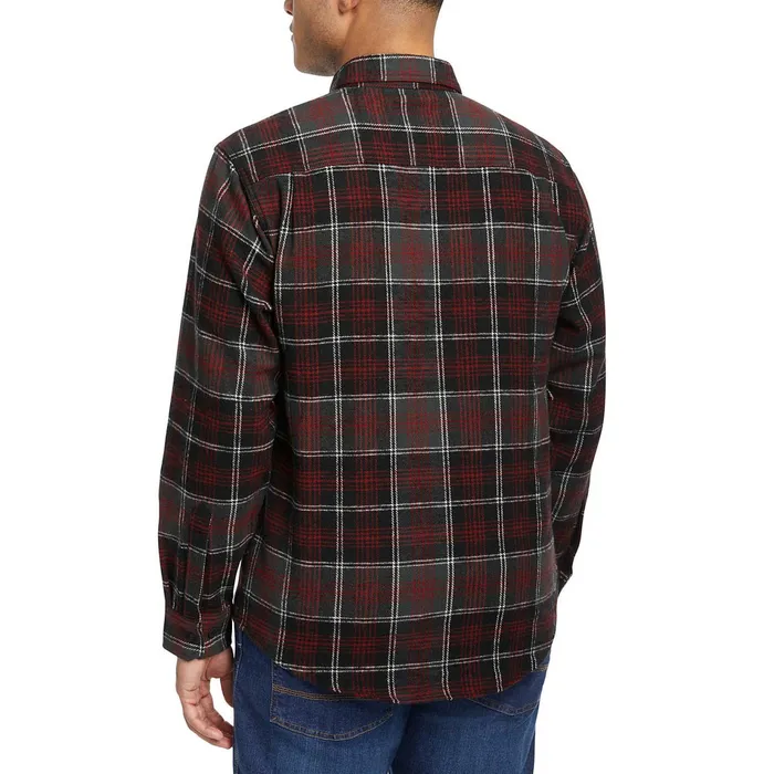 Men Glacier Heavyweight Long Sleeve Flannel Shirt Midnight Black Plaid Wolverine Clothing