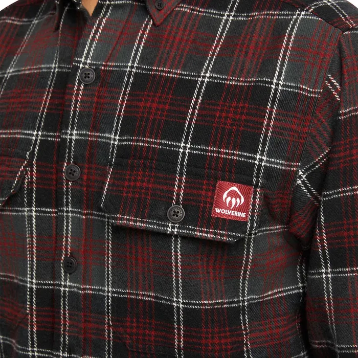 Men Glacier Heavyweight Long Sleeve Flannel Shirt Midnight Black Plaid Wolverine Clothing