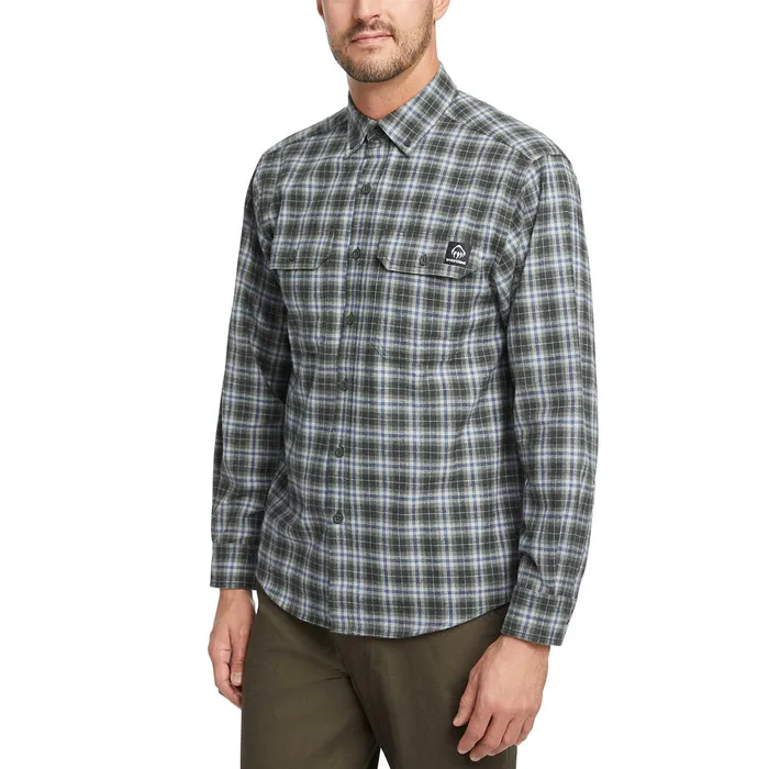Men Glacier Midweight Long Sleeve Flannel Shirt Onyx Plaid Wolverine Work Shirts