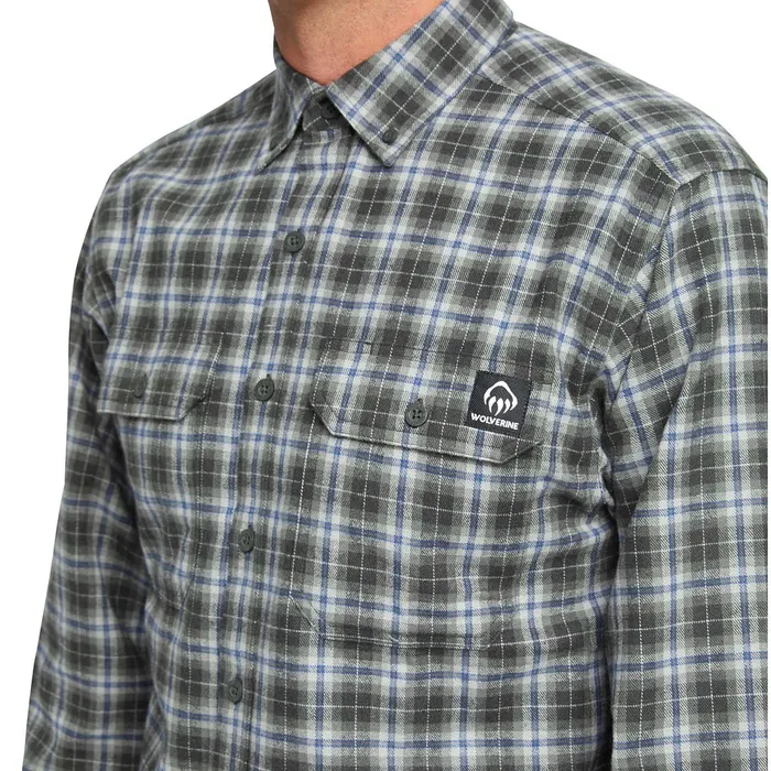 Men Glacier Midweight Long Sleeve Flannel Shirt Onyx Plaid Wolverine Work Shirts