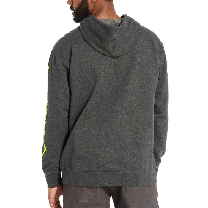 Men Graphic Hoody Sleeve Logo Onyx Heather Wolverine Clothing