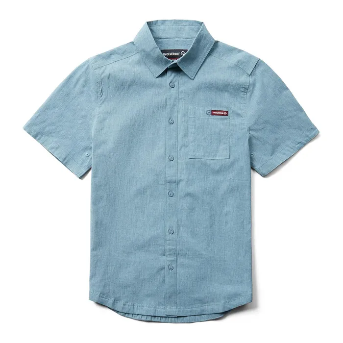 Men Grayson II Short Sleeve Chambray Shirt Blue Shadow Wolverine TShirts