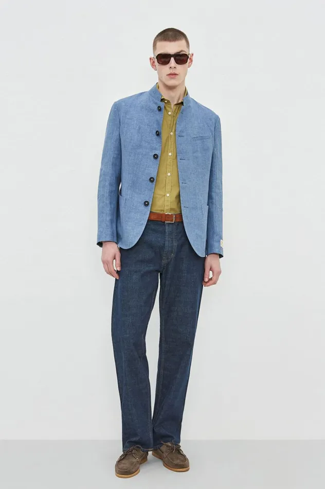 Men GSTAAD 8211 Dlav Linen Jacket 8211 Marine Massimo Alba Jackets and Coats