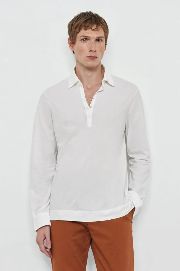 Men ISCHIA 8211 Cotton Jersey Long Sleeve Polo Shirt 8211 Bianco Massimo Alba TShirts and Polos Men ISCHIA 8211 Cotton Jersey Long Sleeve Polo Shirt 8211 Bianco Massimo Alba TShirts and Polos