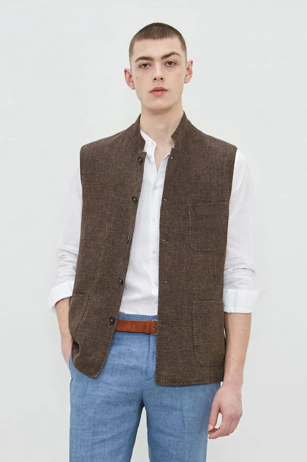 Men JAIPUR 8211 Linen Singlebreasted Vest 8211 Tabacco Massimo Alba Jackets and Coats Men JAIPUR 8211 Linen Singlebreasted Vest 8211 Tabacco Massimo Alba Jackets and Coats