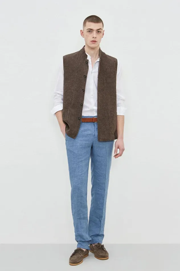 Men JAIPUR 8211 Linen Singlebreasted Vest 8211 Tabacco Massimo Alba Jackets and Coats Men JAIPUR 8211 Linen Singlebreasted Vest 8211 Tabacco Massimo Alba Jackets and Coats