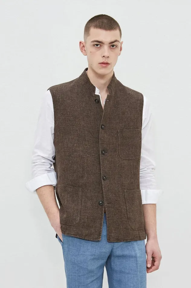 Men JAIPUR 8211 Linen Singlebreasted Vest 8211 Tabacco Massimo Alba Jackets and Coats Men JAIPUR 8211 Linen Singlebreasted Vest 8211 Tabacco Massimo Alba Jackets and Coats