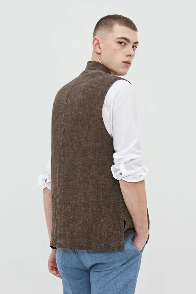 Men JAIPUR 8211 Linen Singlebreasted Vest 8211 Tabacco Massimo Alba Jackets and Coats Men JAIPUR 8211 Linen Singlebreasted Vest 8211 Tabacco Massimo Alba Jackets and Coats