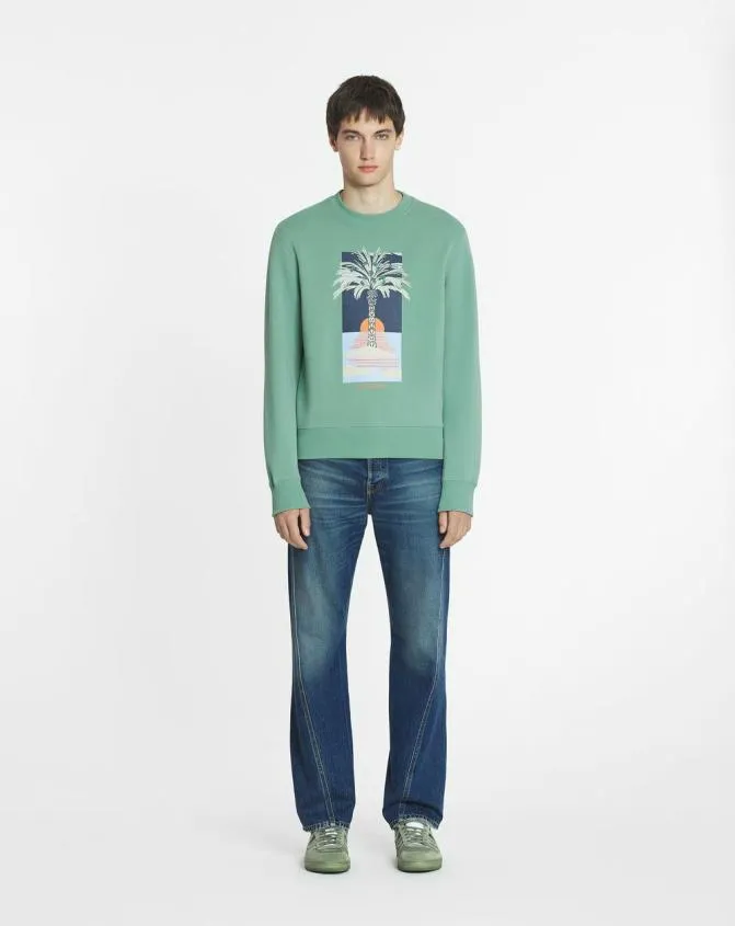 Men Knitwear and Sweatshirts Lanvin Printed Sweatshirt Vert De Gris Men Knitwear and Sweatshirts Lanvin Printed Sweatshirt Vert De Gris