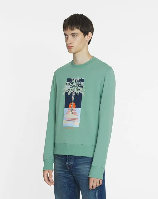 Men Knitwear and Sweatshirts Lanvin Printed Sweatshirt Vert De Gris Men Knitwear and Sweatshirts Lanvin Printed Sweatshirt Vert De Gris