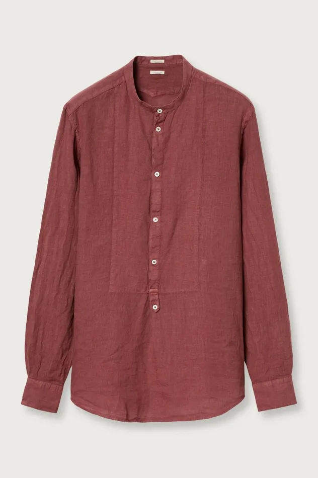 Men KOS 8211 Linen Canvas Shirt 8211 Dim Burgundy Massimo Alba Shirts